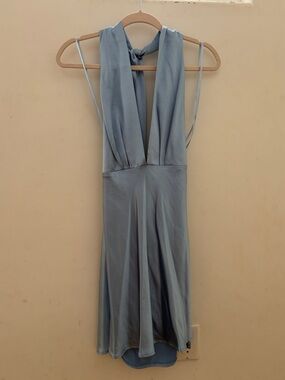 blue halter mini dress